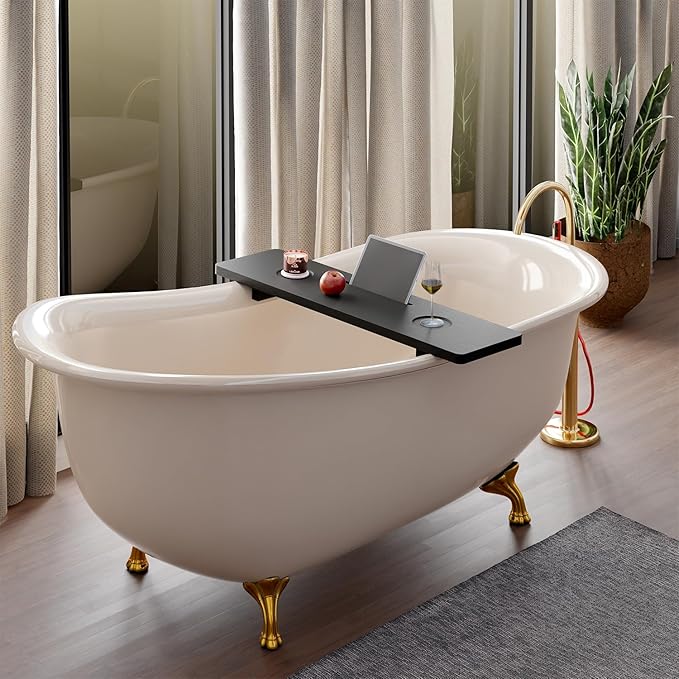 Tinamo Black Bathtub Caddy Tray Table | 35x9x2.5 Inch Large Bath Tub Tray Wooden | Anti-Tipping, Sustainable Tub Tray for Bathtub | Bathtub Accessories Holders for Bathtub (Acacia Wood) - Bloomnest