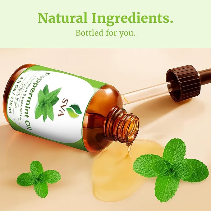 SVA Peppermint Essential Oil – 4 Fl Oz – 100% Natural Peppermint Oil - for Diffuser, Hair Care, Face, Skin Care, Aromatherapy, Scalp and Body Massage, Soap and Candle Making - with Dropper - Bloomnest