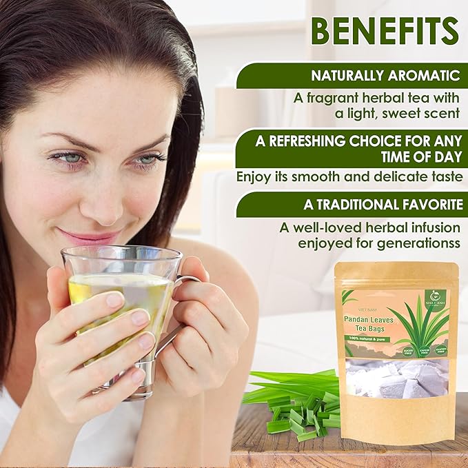 NHAT ANH FARM - Premium Pandan Leaves Tea Bags, 40 Pandan Leaves Tea Bags, 100% Natural Dried Pandan Leaves, Naturally Sweet Herbal Tea, Sugar-Free, Caffeine-Free, No Additives - Bloomnest