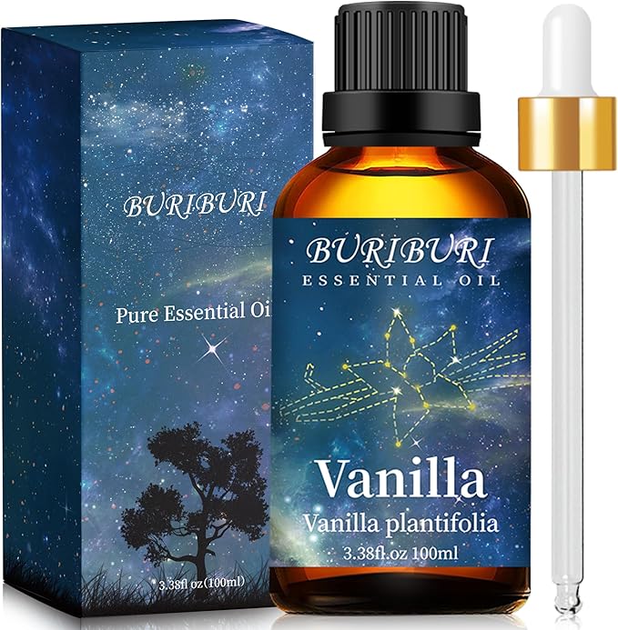 BURIBURI 100ML Vanilla Essential Oil, 100% Pure Undiluted Aromatherapy Vanilla Oil 3.38fl.oz for Soap, Candle Making, Massage, Diffuser, Humidifier BURIBURI