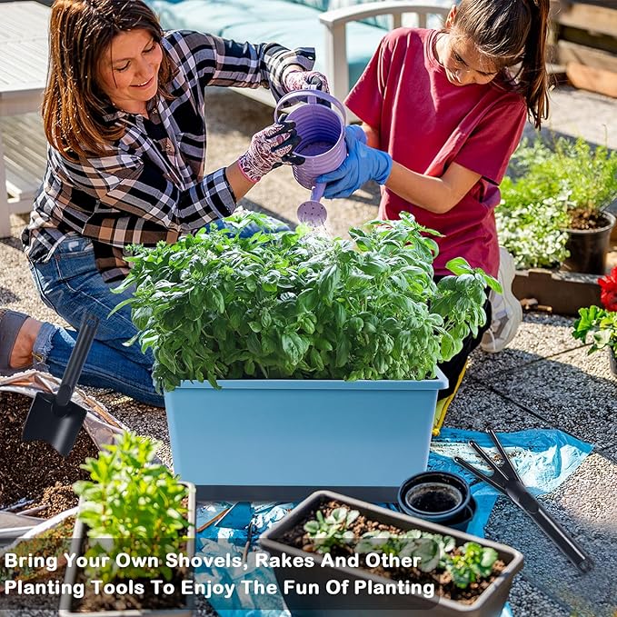 Window Box Planter 6 Pcs, 17 Inches Rectangle Flower Pots with Drainage Holes and Trays, Vegetable Planters for Windowsill Patio Garden Balcony Indoor Outdoor (Blue, 17 * 7.4 * 7.8 inch) - Bloomnest