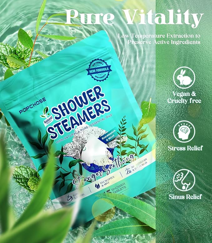 POPCHOSE Shower Steamers Aromatherapy - Eucalyptus for Shower, Stress Relief & Self Care- Home SPA Gifts, Birthday Gift for Women & Men, Shower Steamers for Sinus Relief, Quick Relief Nasal Congestion - Bloomnest