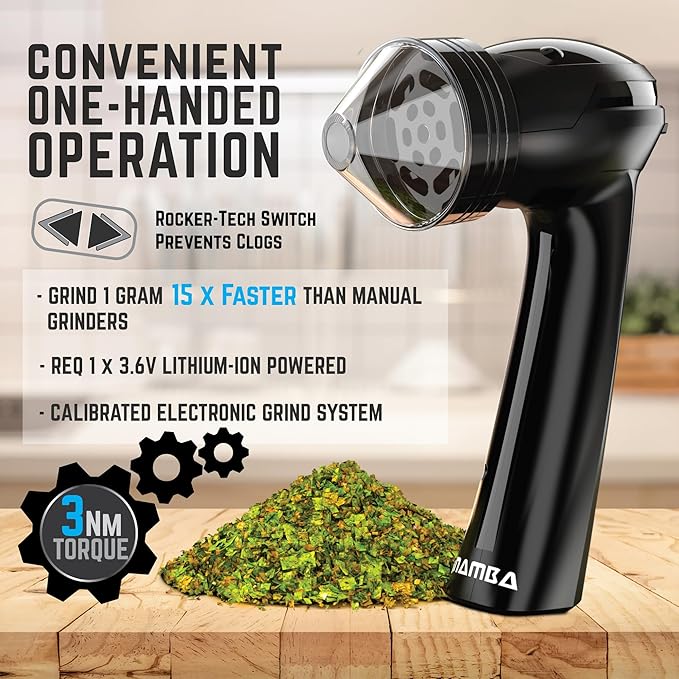 Mamba Original 1g Black USB Electric Herb Grinder. Small Portable Metal Herbal Machine & Spice Mill for the Kitchen - Bloomnest