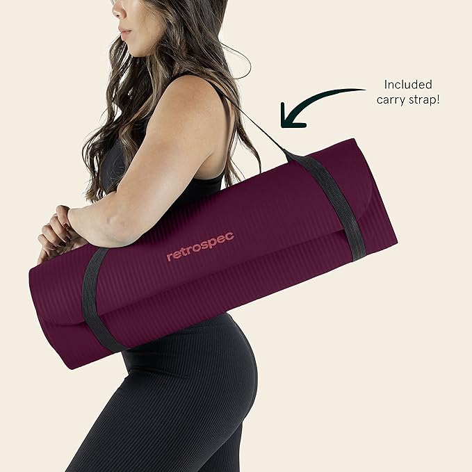 Retrospec Solana Yoga Mat 1/2" Thick w/Nylon Strap for Men & Women - Non Slip Exercise Mat for Yoga, Pilates, Stretching, Floor & Fitness Workouts - Bloomnest