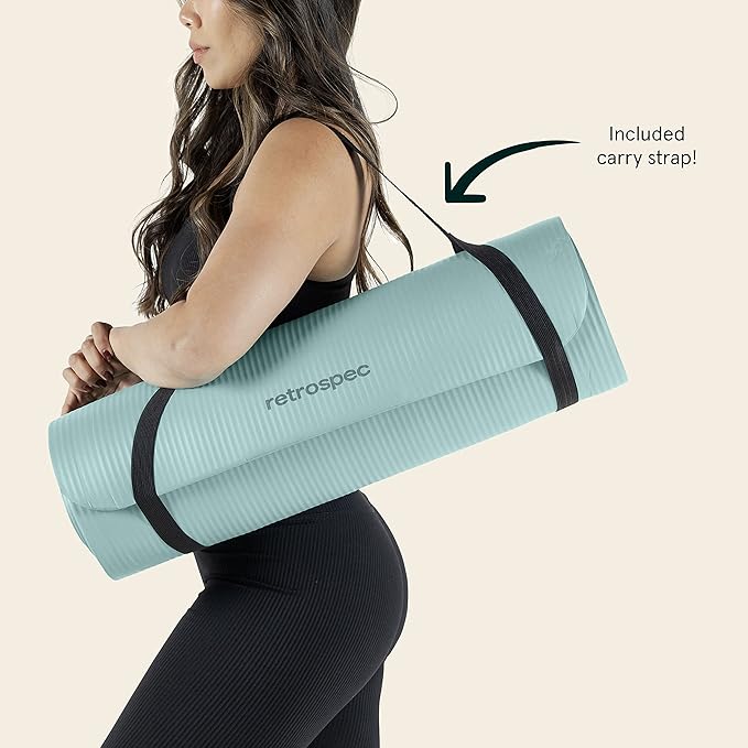 Retrospec Solana Yoga Mat 1" Thick With Nylon Strap For Men & Women - Non Slip Exercise Mat For Home Yoga, Pilates, Stretching, Floor & Fitness Workouts - Bloomnest
