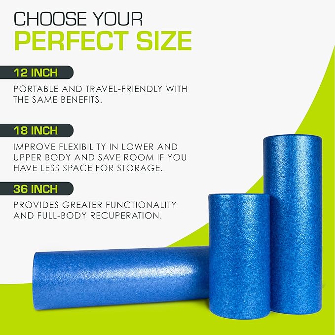 ProsourceFit High Density Foam Rollers 12 - inches Long, Firm Full Body Athletic Massage Tool for Back Stretching, Yoga, Pilates, Post Workout Muscle Recuperation, Black/Blue - Bloomnest
