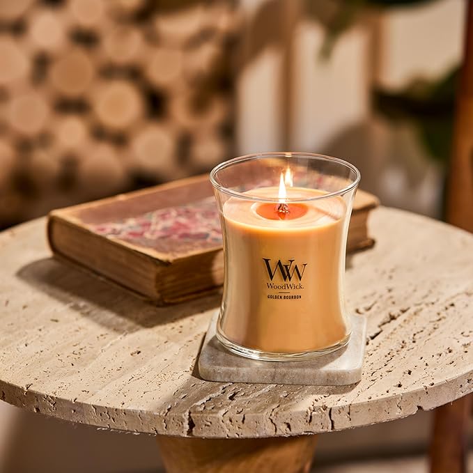 WoodWick Golden Bourbon Holiday Candle Gifts for Women and Men, 9.7 oz Medium Hourglass Candle with Crackling Wick - Bloomnest