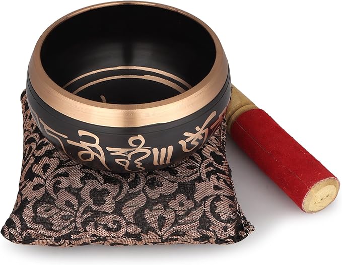 Tibetan Singing Bowl - 4 inch, Black Singing Bowl Set with Beater and Singing Bowl Cushion for Meditation and Yoga Zap+Impex