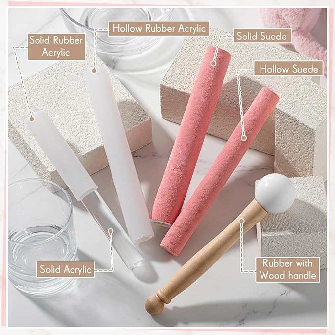 Nuanchu 5 Pcs Crystal Singing Bowl Mallet Set Includes Sheepskin Solid and Hollow Sound Sticks Singing Bowl Rubber Mallet with Wood Handle Clear Acrylic Striker for Playing (Pink) - Bloomnest