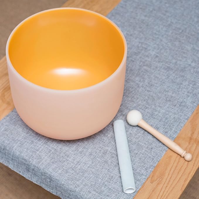 Leize Quartz Crystal Singing Bowl 432hz D Note Sacral Chakra Navel Chakra Orange 11" with Suede Striker - Bloomnest