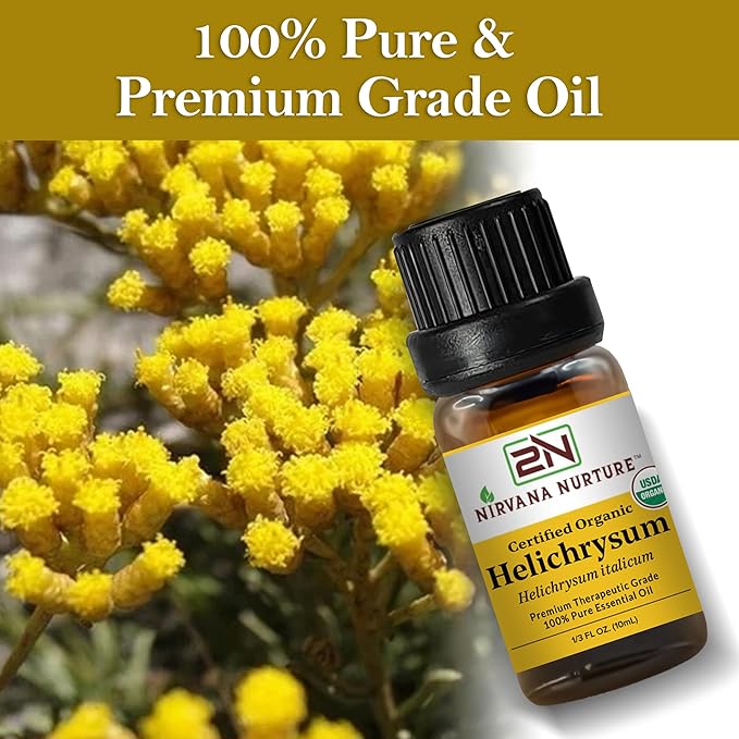 Helichrysum Essential Oil, USDA Certified Organic, 100% Pure Undiluted, Aromatherapy Oil for Diffuser, Hair & Skin Care NirvanaNurture