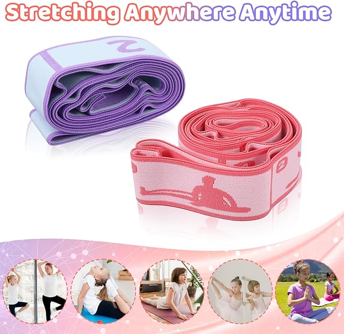 Stretch Strap for Kids, 2 Pcs Dance Elastic Band with 8 Loops Stretching Bands Adjustable Exercise Bands Resistance Ballet Band Leg Stretching Strap for Yoga Ballet Latin - Bloomnest