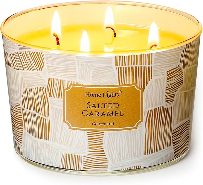 HomeLights Soy Wax Candles for Home Scented, 4-Wick Candles in Salted Caramel Scented, Rustic Modern Aromatherapy Candles Gift for Parties, Relaxing, 18oz - Bloomnest