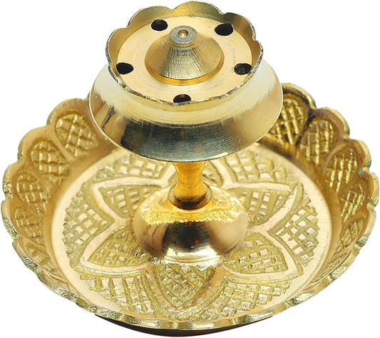 Brass Incense Holder Lotus Stick Incense Burner Cone Incense Holder Ash Catcher Agarbatti Stand Holder Artistic Lotus Flower Censer Plate Incense Tray Pooja New year Decorations (2.5"Golden) - Bloomnest