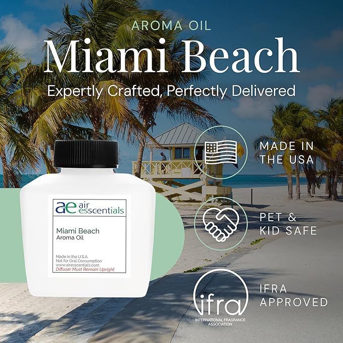 Miami Beach Aroma Oil, Essential Oils Blend for Diffusers & Scent Machines, Fresh Cologne Scent with Citrus & Musk Notes, Aromatherapy, Cold Air Diffuser Compatible, 100 mL - Bloomnest