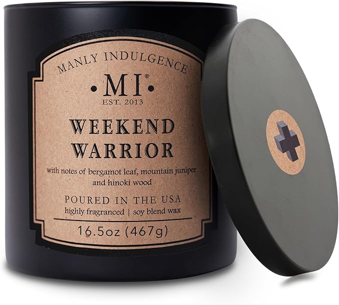 Manly Indulgence Weekend Warrior Scented Candles for Men, 2 Wick, 16.5 oz Premium Soy Blend Wax, 60H Burn, Candles for Home Scented - Made in The USA - Bloomnest