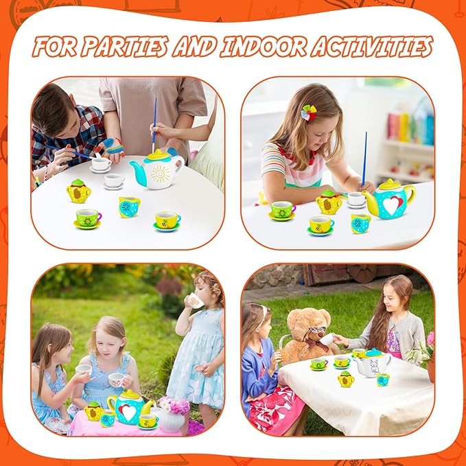45 Pcs Spring Paint Your Own Tea Kit Craft DIY Tea Kit for Kids Ages 8+ Mini Ceramic Tea Cups to Paint Including Porcelain Dishes Brush for Party Girls Boys SetStylish Style - Bloomnest