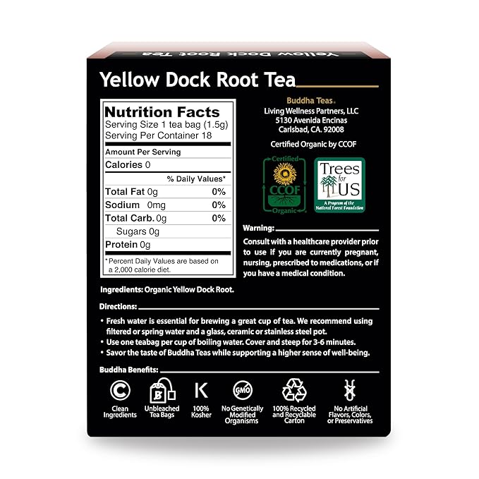 Buddha Teas Organic Yellow Dock Root Tea - OU Kosher, USDA Organic, CCOF, 18 Bleach-Free Tea Bags - Bloomnest