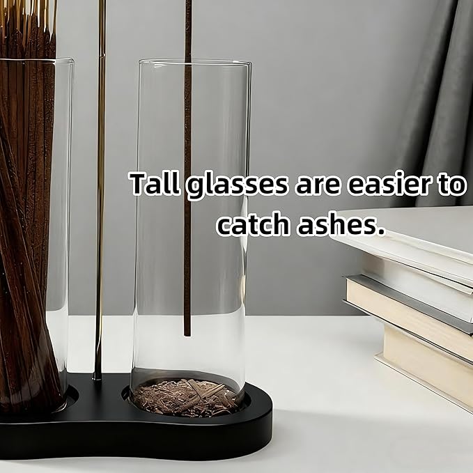 Glass Incense Holder, Black Incense Sticks Burner Holder with Storage,Hang Upside Down Incense Holder for Sticks with Glass Ash Catcher for Meditation Yoga Spa Room Decor (Black) - Bloomnest