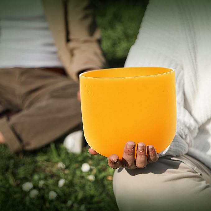 ALIOTH 7" Yellow E Note Crystal Singing Bowl Solar Plexus Chakra with Suede Mallet for Meditation, Yoga, Chakra Healing & Sound Therapy - Bloomnest