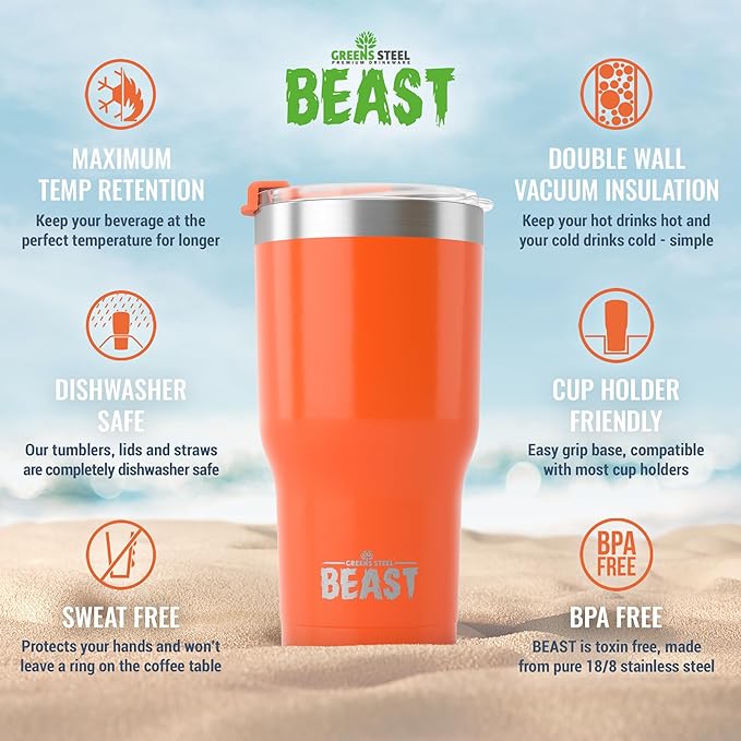 Beast 20 oz Tumbler Stainless Steel Vacuum Insulated Coffee Ice Cup Double Wall Travel Flask (Orange) - Bloomnest