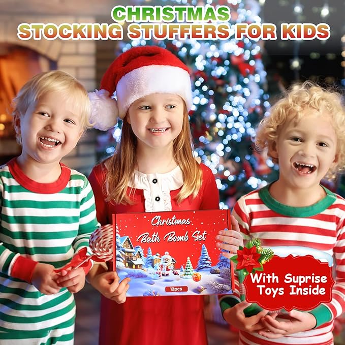 Christmas Bath Bombs for Kids with Surprise Toys Inside - Kids Advent Calendar Bathbombs -12 Pack Safe Fizzy Balls Made with Extracted Essential Oils Bubble Bath Bombs Kids Christmas Gifts - Bloomnest