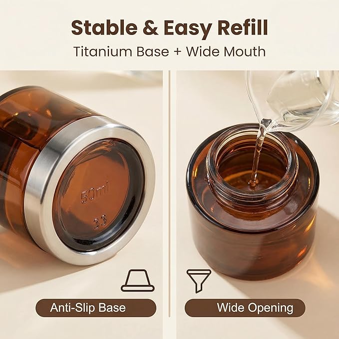Elandy 2Pcs 50Ml/1.7oz Empty Amber Round Glass Diffuser Bottles with Silver Cap Refillable Essential Oil Jars Containers Fragrance Accessories Use for DIY Crafts Decor (Diffuser Sticks Excluded) Bloomnest