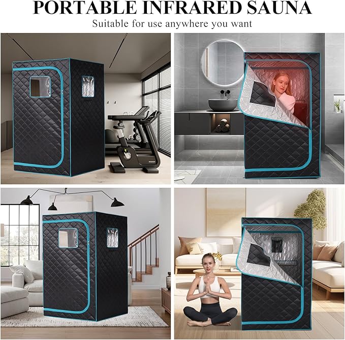 Smartmak Portable Infrared Sauna Box for Home with 660nm Red Light Therapy Lamp, Full Body Dry Sauna Tent, Personal Saunas with 6 Carbon Fiber Panels, Foot Pad, Foldable Chair for Body Recovery Smartmak