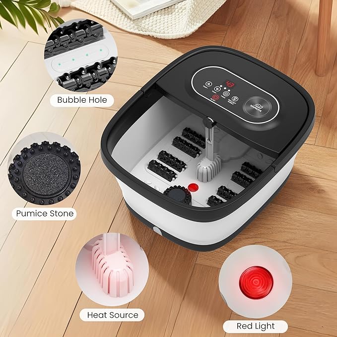 Snailax Foot Spa with Heat, Foot Bath, Collapsible Foot Spa Bath Massager with 8 Massage Rollers, Temperature Control, Bubbles, Pumice Stone, Foot Soaking Tub - Bloomnest