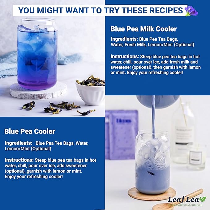 LeafLea 40 Butterfly Pea Flower Tea Bags, Herbal Flower Tea for Relaxation, Mocktails, and Natural Food Coloring, Caffeine-Free, Sugar-Free, Non-GMO - Bloomnest