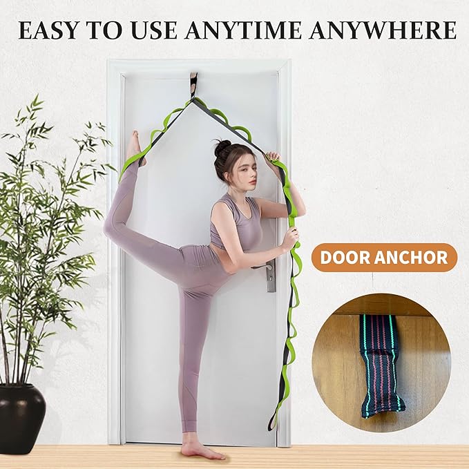 Stretching Strap Yoga Strap, 10 Loops Non-Elastic Stretch Bands Helps Women and Men Improve Flexibility for Home Workout, Physical Therapy, Pilates, Exercise, Dance, Comes with Door Anchor - Bloomnest