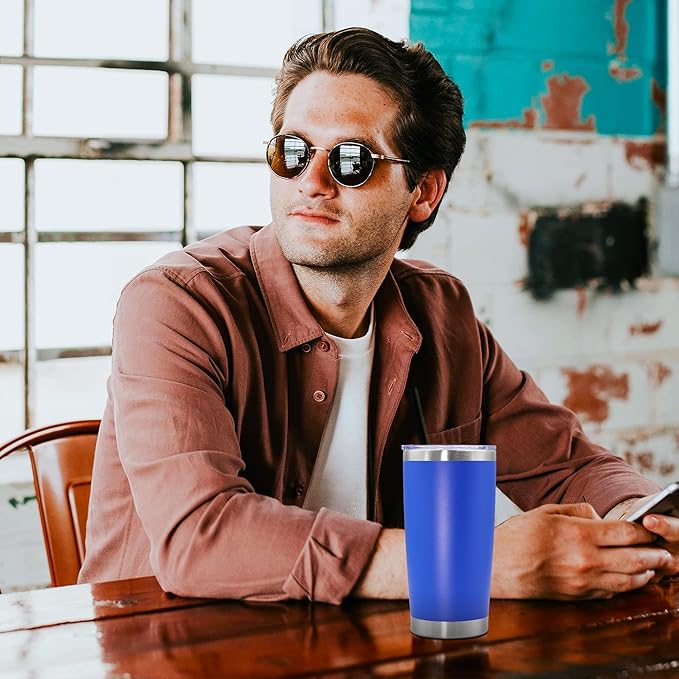 20oz Tumbler Bulk Stainless Steel Tumbler Cup with Lid Vacuum Insulated Double Wall Travel Mug, Durable Powder Coated Travel Coffee Tumbler Mug for Hot & Cold Drinks, Dark Blue,12 Pack