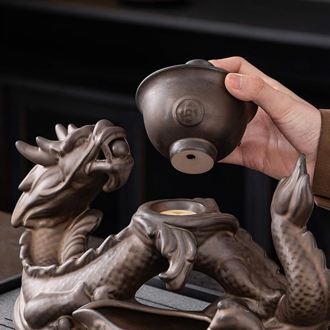 Dragon Tea Sets with Infuser Semi Automatic Tea Set Magic Teapot with 8 cups (Antique Brass Dragon- A) - Bloomnest