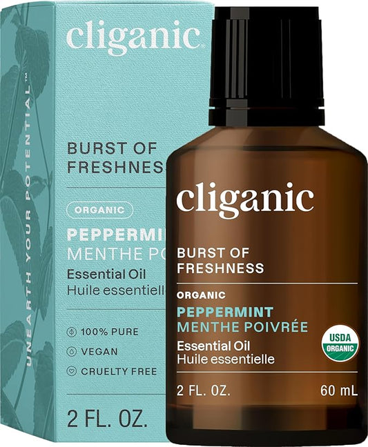 Cliganic Organic Peppermint Essential Oil - 100% Pure Natural for Aromatherapy Diffuser | Non-GMO Verified (Packaging May Vary) Cliganic
