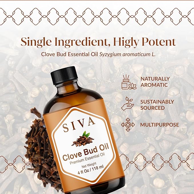 Siva Clove Bud Essential Oil - 4 Fl Oz – 100% Natural Clove Oil - for Diffuser, Face, Skin Care, Aromatherapy, Hair Care, Scalp and Body Massage - with Dropper - Bloomnest