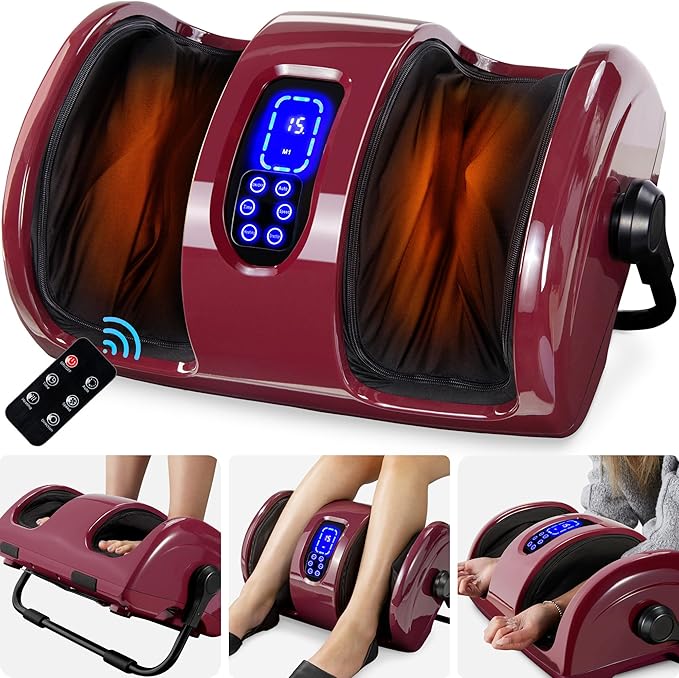 Best Choice Products Heated Shiatsu Foot Massager for Pain Relief, Plantar Fasciitis, Neuropathy, Blood Circulation w/Compact Design - Burgundy - Bloomnest