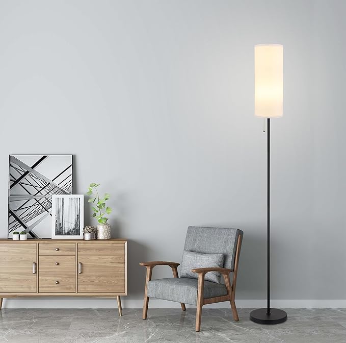 Floor Lamp for Living Room, Modern Standing Lamps with Lampshade, Minimalist Tall Lamp with Chain Switch for Living Room, Bedroom, Kids Room, Office,Standing Lamp LED Bulb Included (White Shade) - Bloomnest