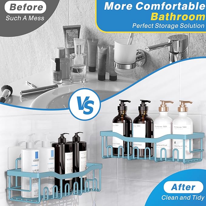EUDELE Shower Caddy 2 Pack, Adhesive Shower Organizer for Home Decor & Kitchen Organizers, No Drilling, Rustproof Stainless Steel Bathroom Shelves - Bloomnest