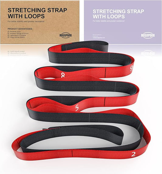 ROSAPOAR Stretching Strap with Loops - Non Elastic Yoga Straps for Physical Therapy, Durable Stretch Bands for Exercise, Flexibility Training, Hamstring & Leg Stretcher, Yoga/Pilates/Gymnastics - Bloomnest