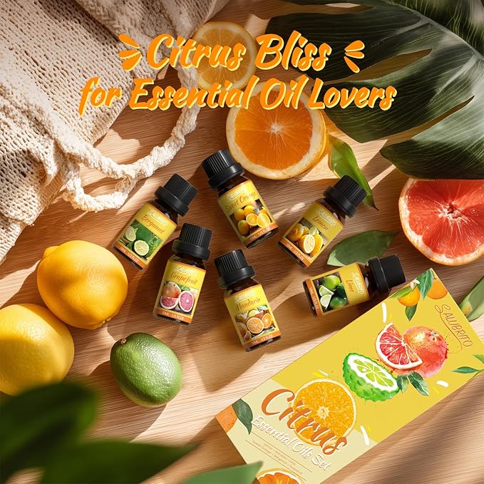 Salubrito Citrus Essential Oils Set for Diffuser, Fragrance Oil | Sweet Orange, Bergamot, Lemon, Grapefruit, Mandarin Orange, Lime Scented Oil for Soap Making, Candle Making - Bloomnest