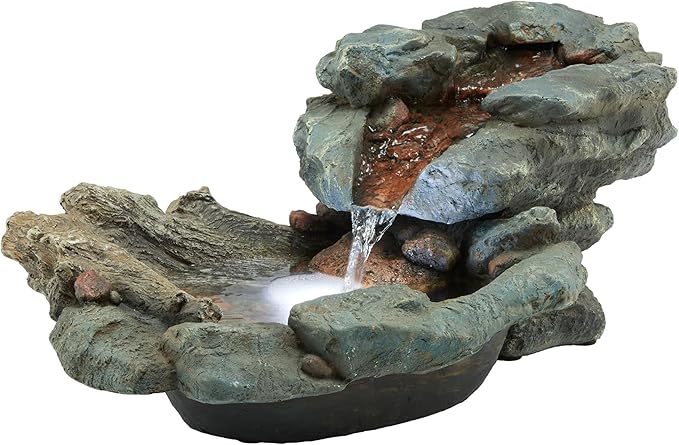 Alpine Corporation 20" Long Indoor/Outdoor River Rock Waterfall Tabletop Fountain with LED Lights - Bloomnest