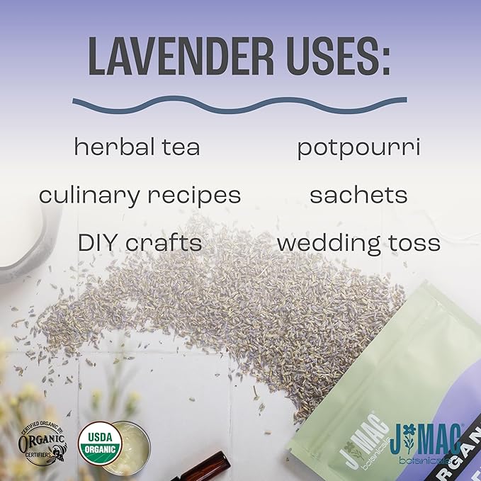 J MAC BOTANICALS, Organic Lavender Flower (4 oz), Dried Lavender Flowers, Buds, Manufactured in The USA - Bloomnest