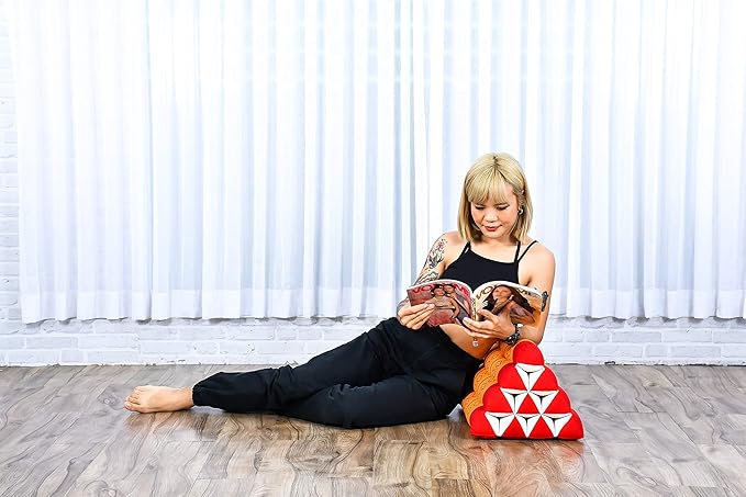 Leewadee Triangle Cushion – Comfortable Backrest for TV or Reading, Incline Pillow for Relaxing Made of Kapok, 20 x 13 x 13 inches, Orange Red - Bloomnest