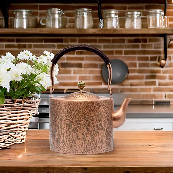 67.6oz Copper Teapot, Tea Kettle For Stovetop Safe, Classic Non-Coating Pure Copper Tea Set with Stainless Steel Tea Ball For Loose Leaf, Large and Solid Tea Pot For 4-6 Cups (2000ml) - Bloomnest