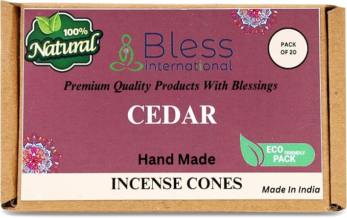 Bless International Cedar 100%-Natural-Incense-Cones Handmade-Hand-Dipped Organic-Chemicals-Free for-Purification-Relaxation-Positivity-Yoga-Meditation The-Best-scents (20 Count) BlessInternational