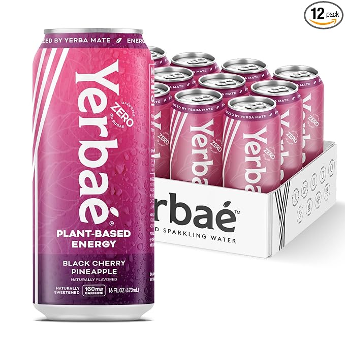 Yerbaé Energy Beverage - Black Cherry Pineapple, 0 Sugar, 0 Calories, 0 Carbs. Yerbae is Energized by Yerba Mate, Plant-Based, Healthy Alternative to Sugary Drinks, 16oz cans (12 Pack) - Bloomnest