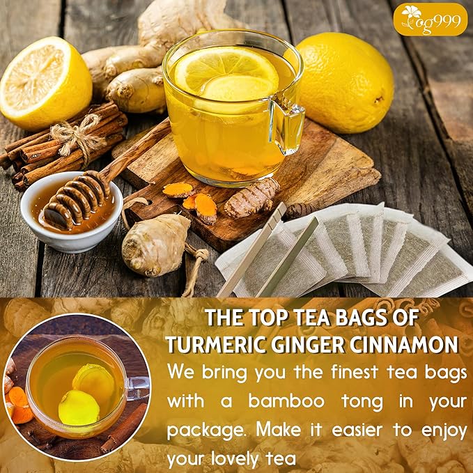 TOG999, 120 Bags Premium Turmeric Ginger Cinnamon Tea. Upgraded Version. Improve Digestion, Support Brain, Weight, Skin and Sleep. Eco-Conscious Tea Bags. No Sugar, No Caffeine, No Gluten, Vegan. - Bloomnest
