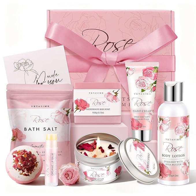 Gifts for Women, Birthday Gifts for Women, Bath and Body Gift Basket Mothers Day Gifts, Rose Home Spa Set Self Care Gift, Thank You for Mom Sister Her Teacher Friends Friendship - Bloomnest