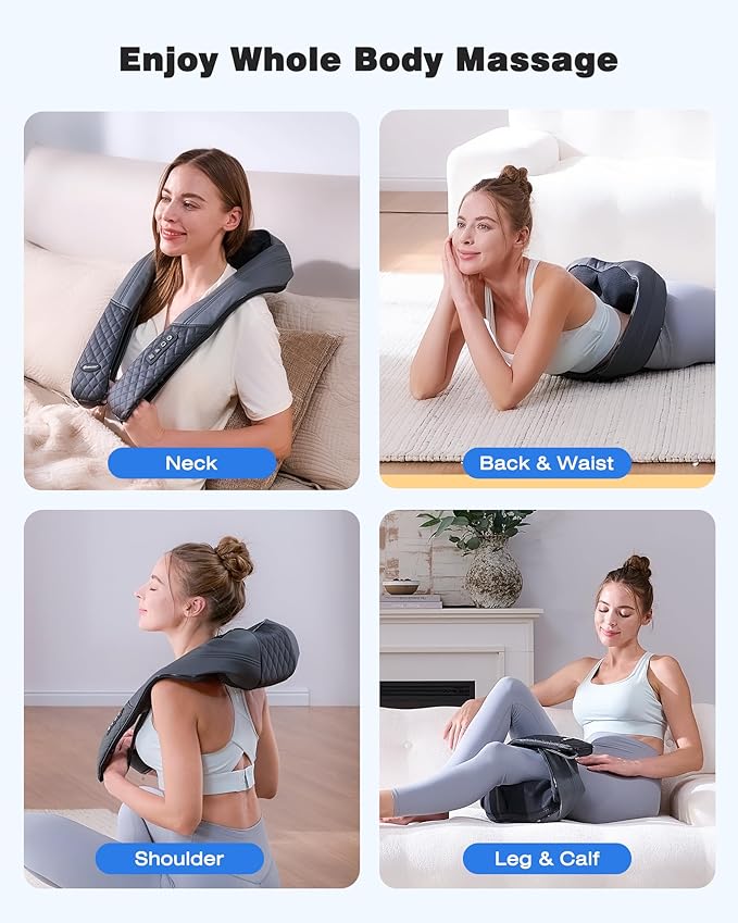 KINGJOY Neck and Shoulder Massager with Heat, 2025 Upgarded 4D Shiatsu Neck and Back Massager with 16 Massage Nodes for Back, Shoulder, Legs, Pain Relief & Tension Relief, Gifts for Women/Men/Mom/Dad
