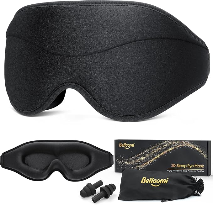 Sleep Mask, Premium Eye Mask for Sleeping, Total Blackout, Super Soft Comfort, Adjustable Fit, Upgraded 3D Ergonomic Designed Sleeping Mask for Home, Office, Travel, Meditation, Yoga, Black - Bloomnest